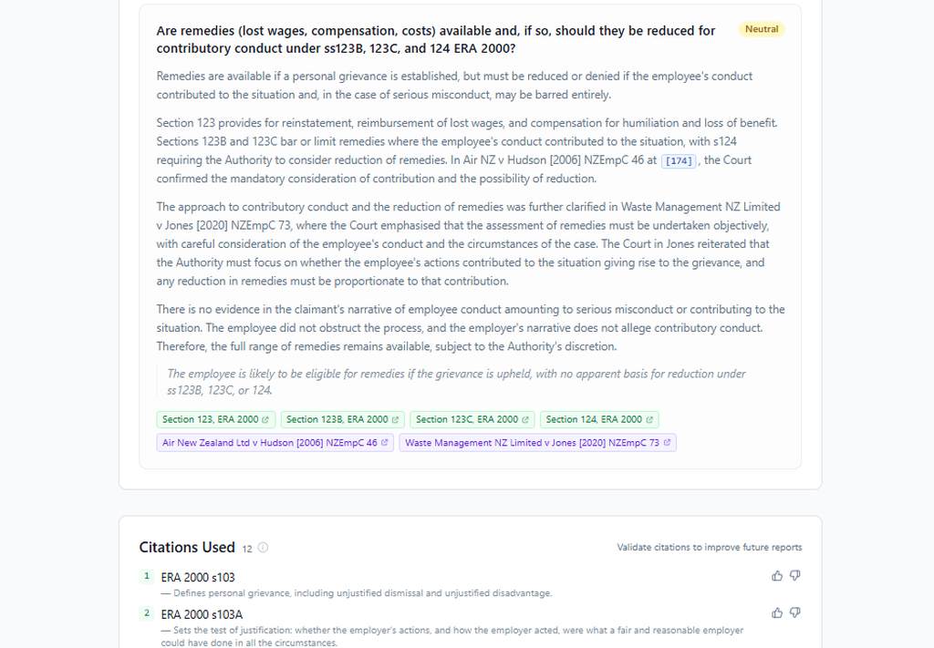 Reso legal analysis of whether remedies are available, citing sections of the Employment Relations Act and Employment Court decisions